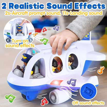 PLAY Airplane Toy for Kids - Toddler Airplane Toys Travel Plane Toys for Kids 2+ Years Old with Small Figures & Baggage Carrier, Musical Toy Airplane with Lights for Boys Girls Gifts Birthday (Blue)