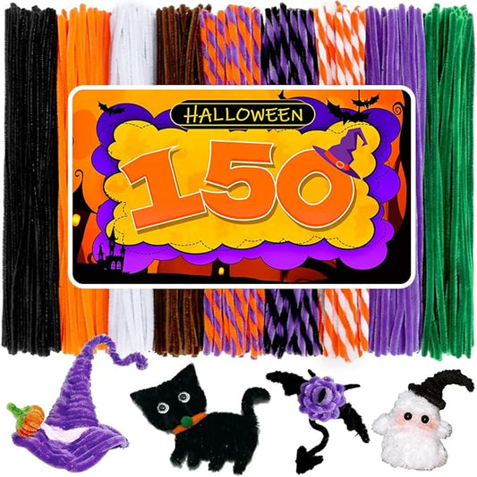 150pcs Halloween Pipe Cleaners, Pipe Cleaners for Crafts, Craft Supplies Multicolor Chenille Stems for Art&Craft Christmas DIY Projects(9colors,Halloween)