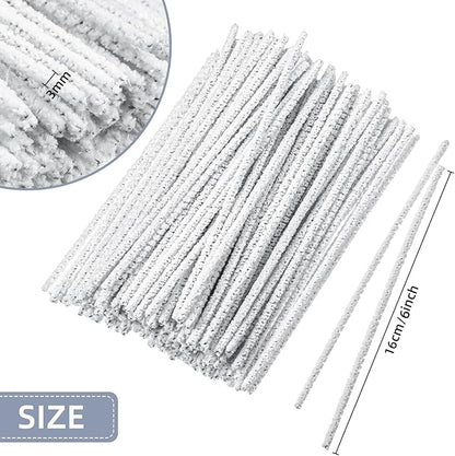 Patelai 150 Pieces 6 Inch Long Soft Pipe Cleaners Long Chenille Stems Twistable Cleaners with Storage Box for Removing Dirty Cleaning Glass Ceramic(White)