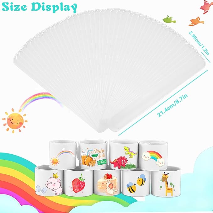 JUNEBRUSHS 56 Pack Slap Bracelets White Blank DIY Slap Bands for Kids Soft Wristband Party Favors Snap Bracelets Bulk for Boys Girls School Craft Projects Birthday Gifts Toys Party Bag Fillers