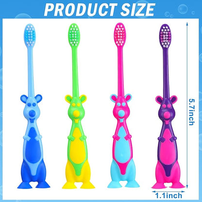 Gerrii Kids Toothbrushes Bulk Soft Lovely Little Kangaroo with Covers Suction Cup Individually Wrapped for Children Toddler Home School Camp Daycare Travel
