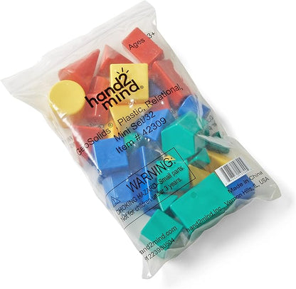 Mini Plastic GeoSolids Relational Shapes, Set of 32 Blocks