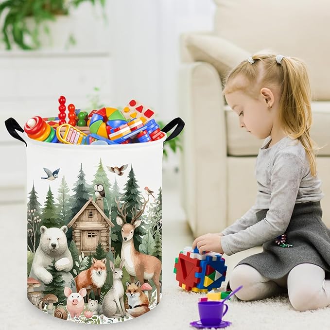 Baby Laundry Hamper,Dirty Clothes Hamper for Boys and Girls,Toys Storage Bin Organizer Animal Room Decor,Waterproof storage box for kids bedroom,Gift Baskets(Forest animal)