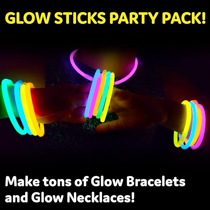 PartySticks 100 Ultra Bright Glow Sticks Bracelets and Necklaces - Premium Glow in the Dark Party Supplies and Decorations - Bulk 8" Glowsticks Party Favors Pack