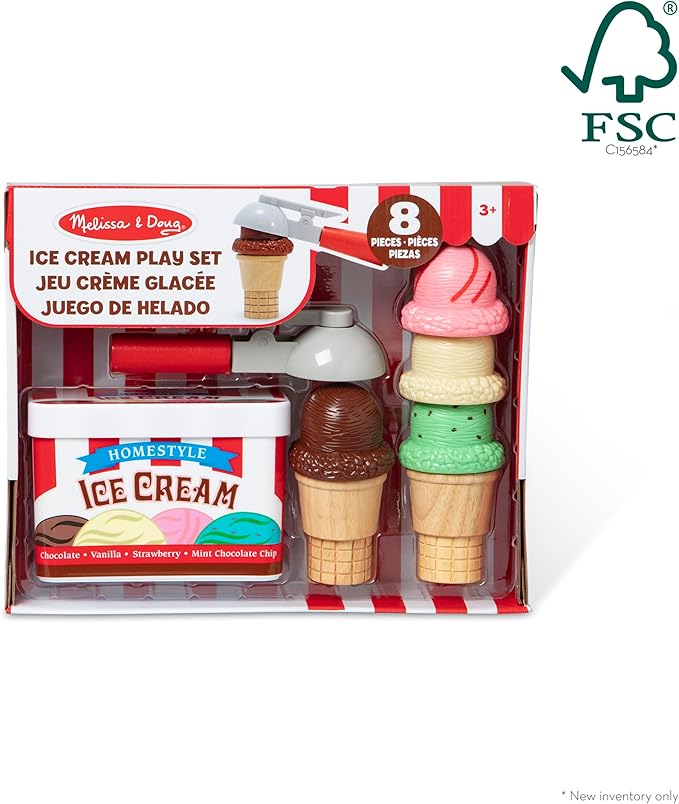 Melissa & Doug Scoop and Stack Ice Cream Cone Magnetic Pretend Play Set, Multicolor - FSC Certified