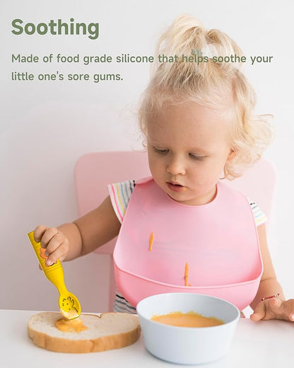 4 Pack Baby Spoons, First Stage Spoons, Food Grade Silicone, 6+ Months, Teething for Self Feeding, Toddler Utensils for Baby Led Weaning, BPA Free