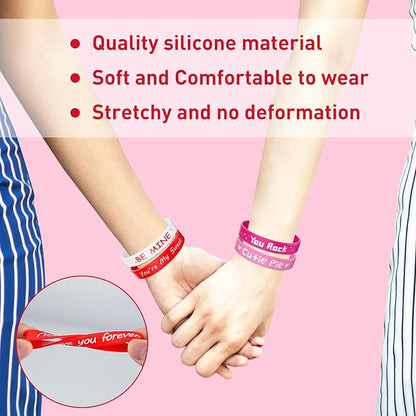 Morcheiong 42 Pieces Valentine's Day Party Favors Rubber Bracelets Pink Red Classic Silicone Wristbands for Kids Adults Valentine's Day Party Decorations