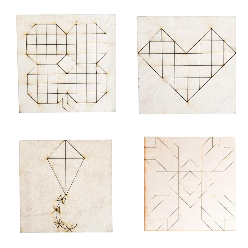 Set of Four 9 Inch Barn Quilt Kit DIY Pattern Unfinished Wood Quilting Block Sign Paintable Crafts for Women, Children, Men, Party (Spring Set of 4)