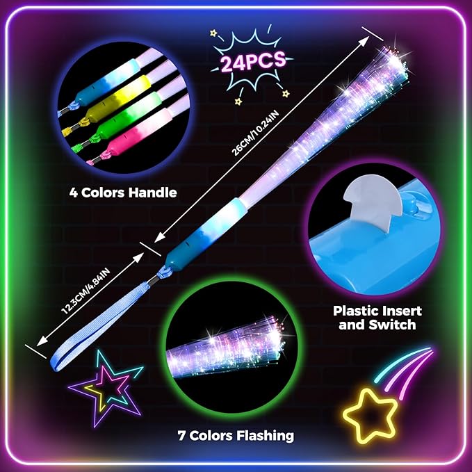 238 PCS Glow in the Dark Party Supplies, 24 PCS Glow Fiber Optic Wands, 14 PCS LED Glasses and 100 PCS Glow Sticks, 100 PCS Connectors, New Year Party Favors for Concert, Raves Birthday
