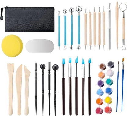 10 lb White+Terracotta Natural Air-Dry Clay + 30 pcs Pottery Tools + Storage Box,Ideal for Wheel Throwing,Hand Building,Sculpting;Great for All Skill Levels;Whiteware Clay for Pottery