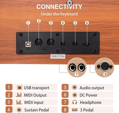 UISCOM 88 Key Weighted Digital Piano - Wooden Desk Electric Piano Transforms Between Desk and Vanity - Progressive Hammer-Action Keyboard, Perfect for Beginners with MIDI Functionality