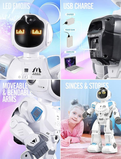 Large Smart Emo Robot Toys for Kids 5-7,Gesture Sensing Programmable Interactive Remote Control Robots for 8-12 with LED Eye Express for Boys 4-9 Years Old Birthday Gifts