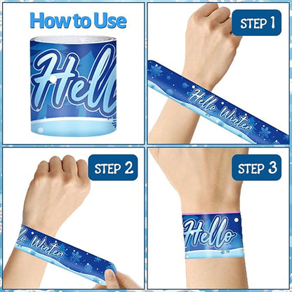 74 PCS Snowflake Party Favors, 24 PCS Snowflake Slap Bracelets 50 PCS Snowflake Stickers Snowflake Birthday Party Decorations Supplies Gifts for Kids Classroom Rewards