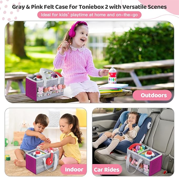 PISOSN Carrying Case for Toniebox Starter Set and Tonies Figurines, Travel Felt Cloth Musical Toy Folding Bag for Toniebox 2 & Accessories (Purple)