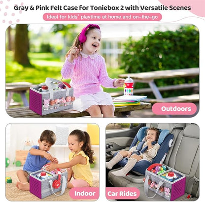 PISOSN Carrying Case for Toniebox Starter Set and Tonies Figurines, Travel Felt Cloth Musical Toy Folding Bag for Toniebox 2 & Accessories (Purple)