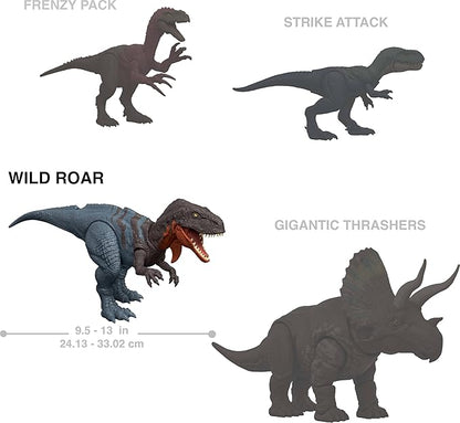 Mattel Jurassic World Wild Roar Afrovenator Dinosaur Action Figure Toy, Attack Action & Lights & Roar Sound, Scan Code for Digital Play