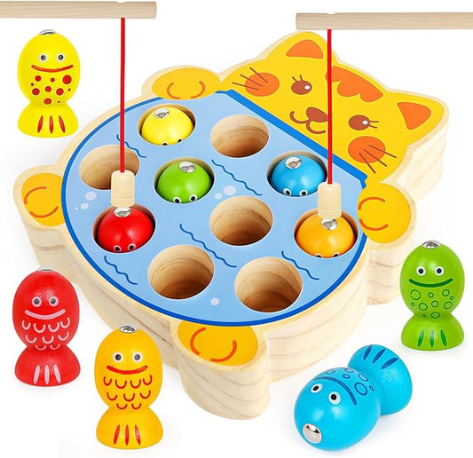 Montessori Magnetic Wooden Fishing Game for Kids 3+, Fine Motor Skills Toys Learning Color Sorting & Hand Eyes Coordination Easter Basket Stuffers for Toddlers Boys Girls