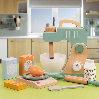 Wooden Blender Toys Play Set for Kids, Cookies Bake Mixer Toy, Montessori Pretend Play Food Kitchen Accessories for Toddler Girls and Boys (Blender)