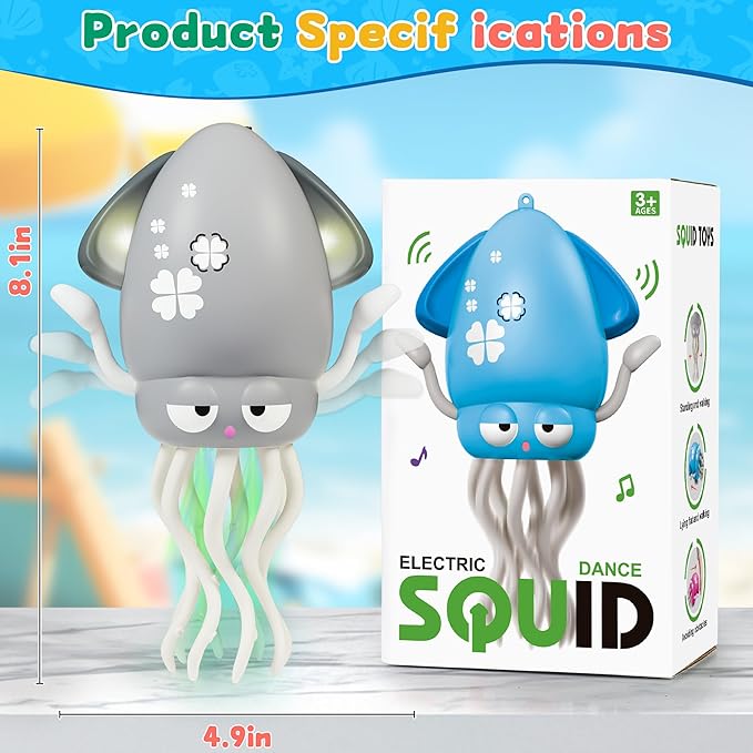 LZZAPJ Electric Dancing Octopus Light Music Suitable for 12-18 Months Old Baby Toys, Kid Crawling Squid Toys Suitable for Toddler Tummy time, Christmas for 1 2 3 4 5 6 Year Old Girl (Gray)