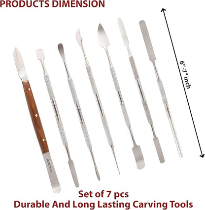ABECIOUS Wax Carving Tools Set (7Pcs), Metal Clay Sculpting Tools, Stainless Steel Double Ended Premium Dab Tool for Carving, Modeling, Sculpting and Shaping