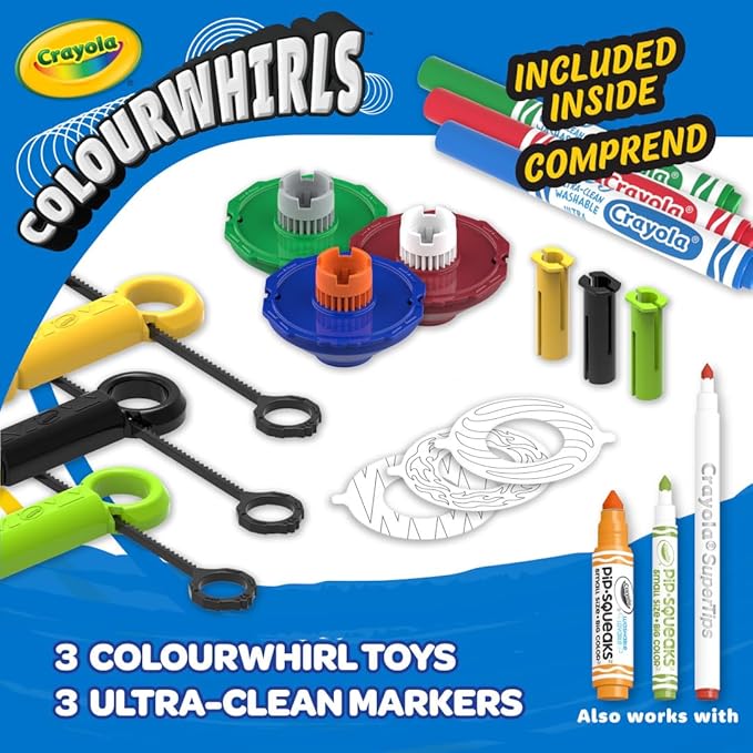 Crayola Colourwhirls (3ct), Spin Art Toy, Spinning Top Toy for Kids, Arts & Crafts Kit, Gift for Boys & Girls, Ages 6, 7, 8