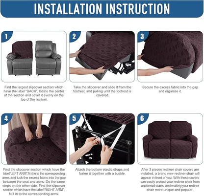 TAOCOCO Recliner Loveseat Cover, Stretch Jacquard Reclining Loveseat Cover Furniture Protector Sofa Slipcovers 2 Seat Recliner Covers with Elastic Bottom for Kids, Pets (Dark Coffee)