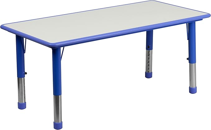 Flash Furniture Wren 23.625''W x 47.25''L Rectangular Blue Plastic Height Adjustable Activity Tables with Grey Tops, Set of 3