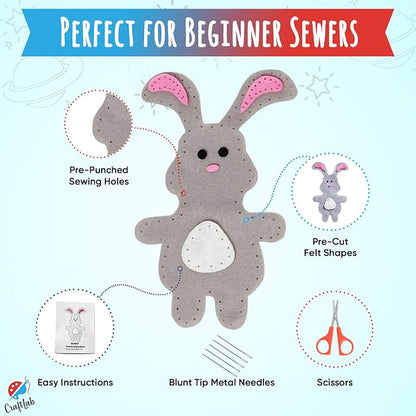 Woodland Animals Kids Sewing Kit, Educational Beginner Arts & Crafts Gift for Boys and Girls Ages 7 to 13 DIY Learn to Sew Embroidery