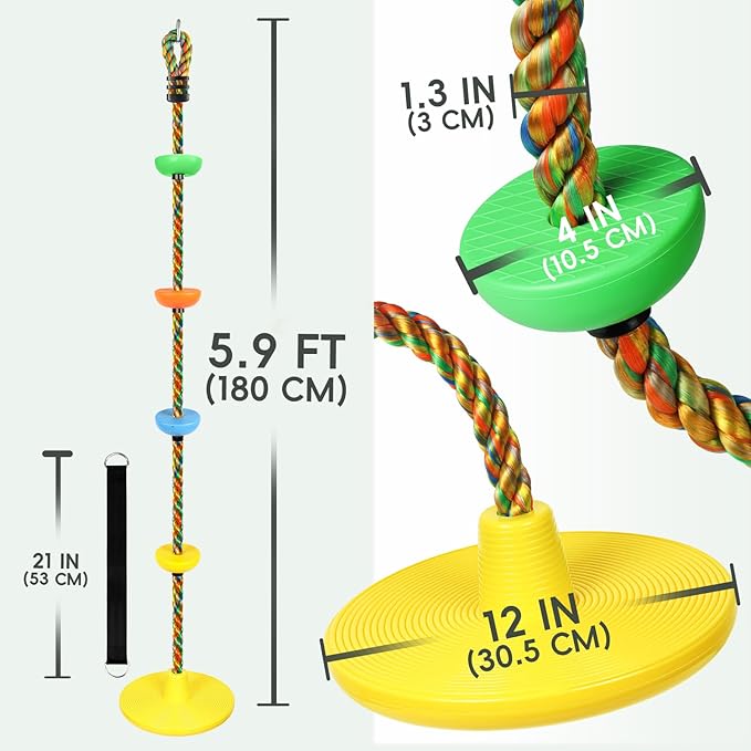 Climbing Rope Tree Swing with Platforms and Disc Swing Seat Set Outdoor Playground Accessories for Kids Including Hanging Strap & Carabiner Rope Swings for Tree Kids Swing Set Accessories