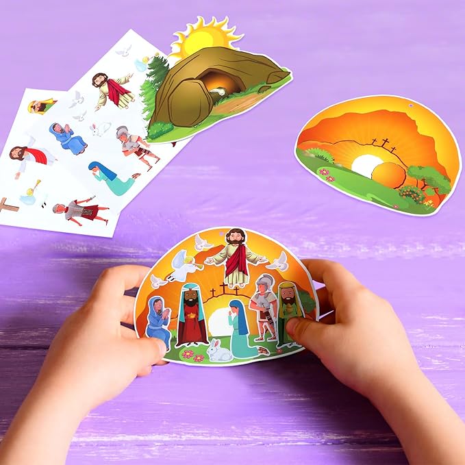 Civaner Make an Easter He Lives Sticker Scenes Religious Easter Stickers Craft Kit for Kids Resurrection Stickers Tree Ornaments Office Christian Jesus Stickers He is Risen Hanging DIY Art(32 Sets)