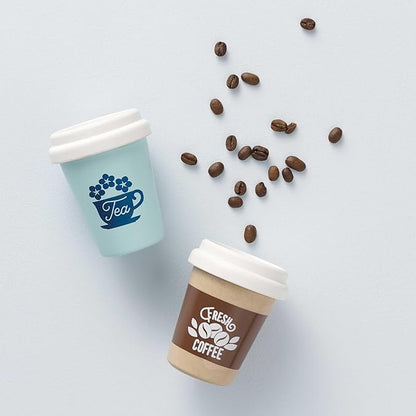 Le Toy Van - Honeybake - Take Away Coffee Cup and Tea Cup - Travel Mug Set - Kids Kitchen Accessories - Role Play Wooden Play Food - Toy Kitchen Accessories - Wooden Kitchen Toys - Age 2+ Years