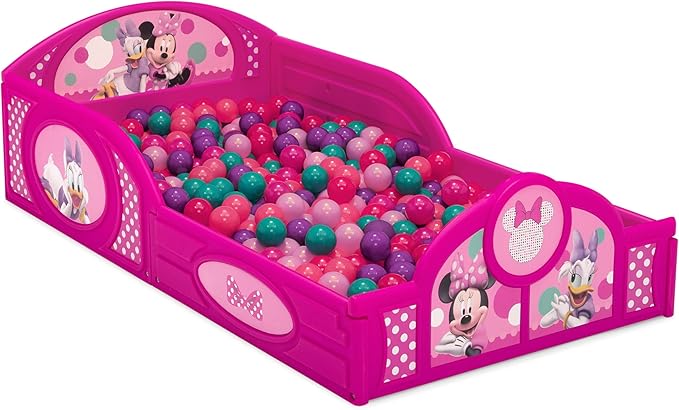 Delta Children Disney Minnie Mouse 4-Piece Toddler Room-in-a-Box Set – Includes Sleep and Play Toddler Bed, Table, 1 Chair and Toy Box, Pink
