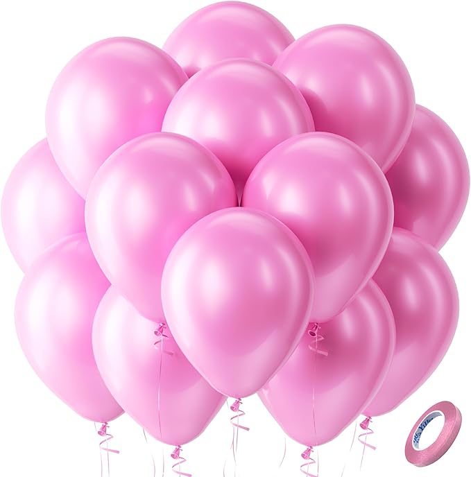 Bezente Pearl Pink Balloons Latex Party Balloons - 100 Pack 12 inch Round Helium Light Pastel Baby Pink Balloons for Girl Princess Gender Reveal Birthday Wedding Anniversary Party Decorations