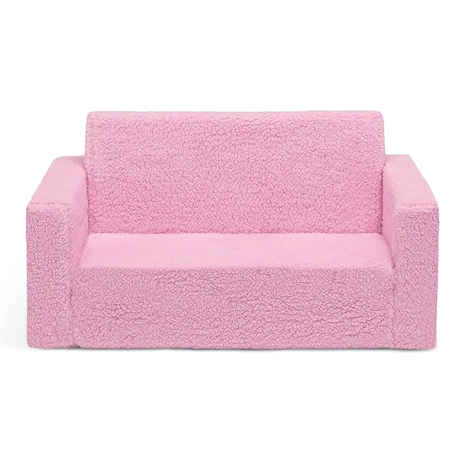 Delta Children Cozee Flip-Out Sherpa 2-in-1 Convertible Sofa to Lounger for Kids, Pink