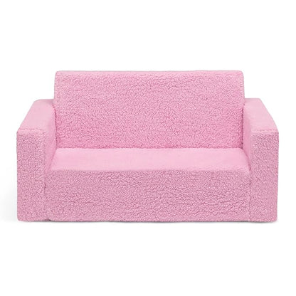 Delta Children Cozee Flip-Out Sherpa 2-in-1 Convertible Sofa to Lounger for Kids, Pink