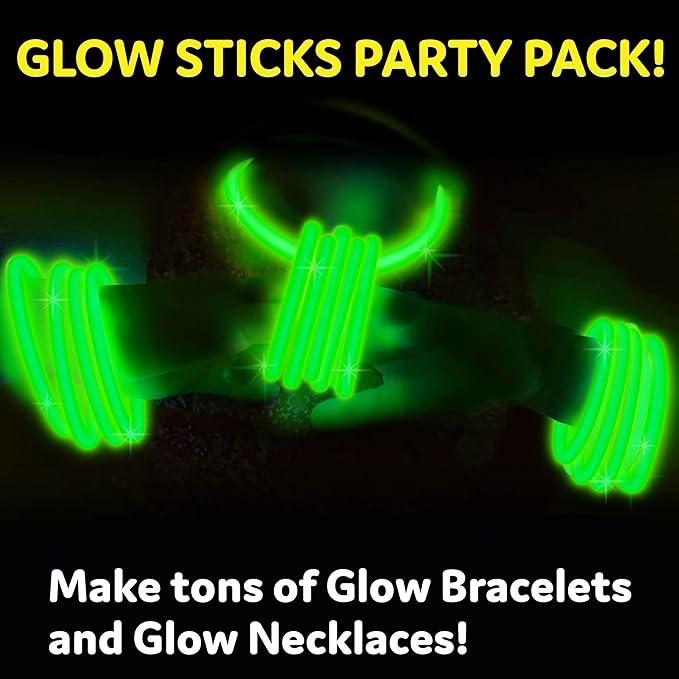 PartySticks Green Glow Sticks Party Supplies 100pk - 8 Inch Glow in the Dark Light Up Sticks Party Favors, Glow Party Decorations, Neon Party Glow Necklaces and Glow Bracelets with Connectors