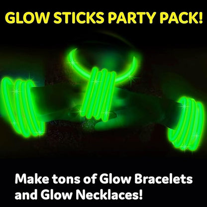 PartySticks Green Glow Sticks Party Supplies 100pk - 8 Inch Glow in the Dark Light Up Sticks Party Favors, Glow Party Decorations, Neon Party Glow Necklaces and Glow Bracelets with Connectors
