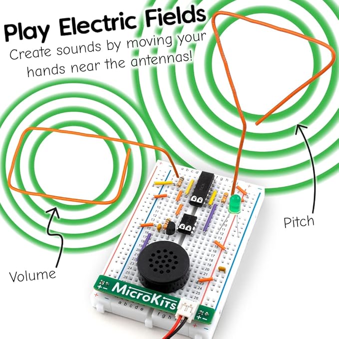 MicroKits Theremin Electronics Kit | Educational Electronic Music STEAM/STEM Kits for Kids or Grown Ups | No Tools Needed Easy to Build Breadboard Kit
