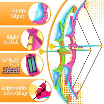 2 Pack Kids Bow and Arrow Set with LED Flash Lights, 14 Suction Cup Arrows and Standing Target-Perfect Indoor and Outdoor Archery Set Toy Gift for Boys and Girls Ages 4-12