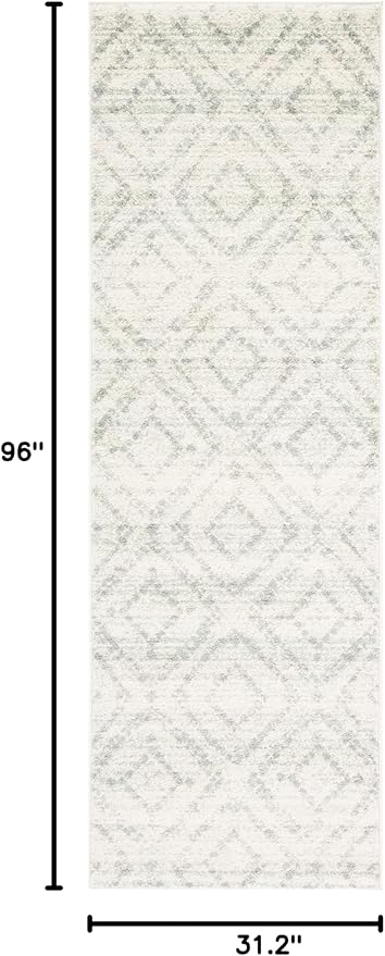 SAFAVIEH Adirondack Collection Runner Rug - 2'6" x 8', Ivory & Green, Modern Diamond Distressed Design, Non-Shedding & Easy Care, Ideal for High Traffic Areas in Living Room, Bedroom (ADR131X)