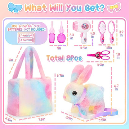 NINAOR Plush Interactive Bunny Toys for Kids with Tote Bags,Stuffed Robot Pet Rabbit with Leash Hopping Wiggle Ears Pretend Play,Realistic Cute Fidget Toys for Toddler Stocking Stuffers Birthday Gifts