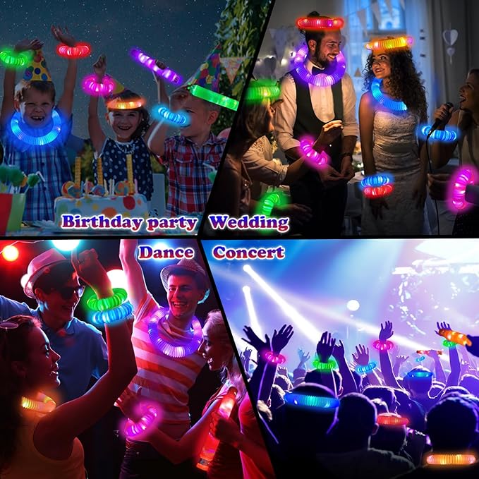 Glow Sticks Bulk Party Favor Supplies for Kids 48 PCS,Valentines LED Light up Pop Tubes for Toddlers,Glow in Dark Bracelet Necklace Accessories Decorations for Mardi Gras Birthday Wedding Camping
