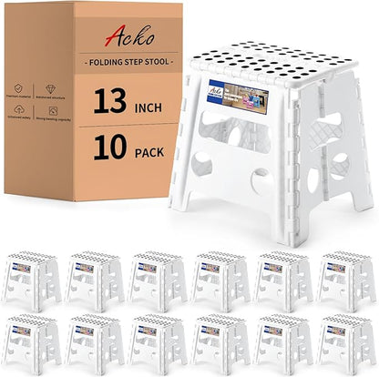 ACKO 10pack Folding Step Stool -13inch Height Premium Heavy Duty Foldable Foot Stool for Kids and Adults, Kitchen Garden Bathroom Stepping Stool White