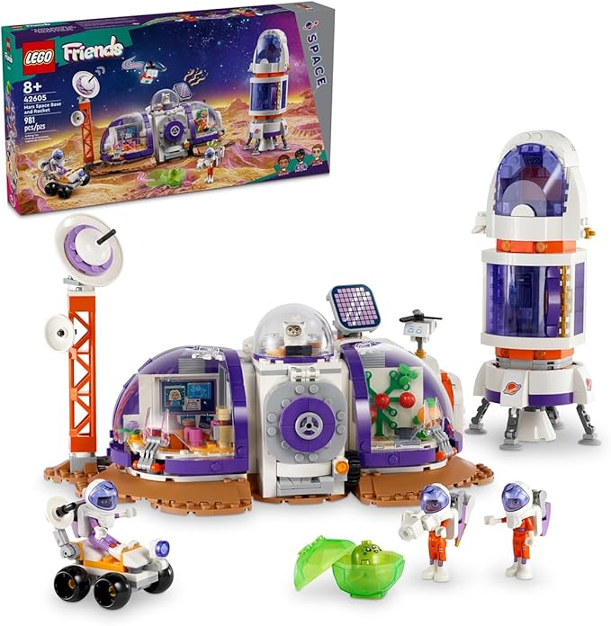 LEGO 42605 Friends Mars-Raumbasis mit Rakete, 3 Spielfiguren ,1 Katze, Rover