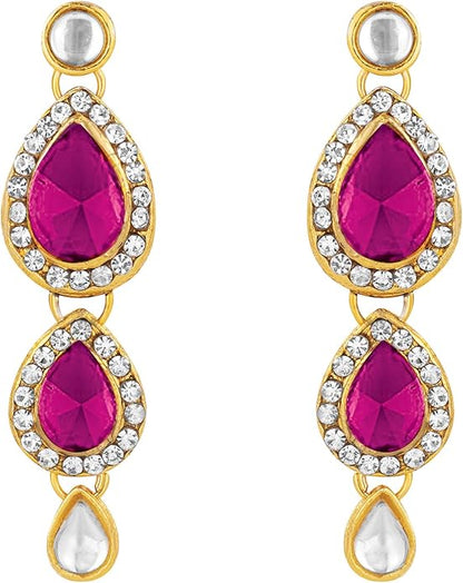 Aheli Indian Traditional Bollywood Kundan Maang Tikka Earrings Necklace Set Ethnic Jewelry Gift for Women Green Blue