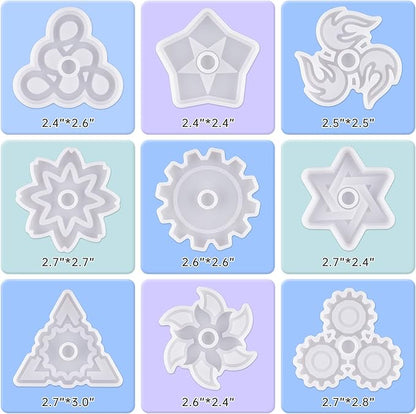 NiArt Fidget Finger Spinner DIY Epoxy Resin Casting Silicone Mold Kit 9 Molds with 10 Bearings Set,Stress Reliever Hand Fidget Toy Gifts for Kids and Adults Art Crafts Home Decorations Jewelry (Set D)