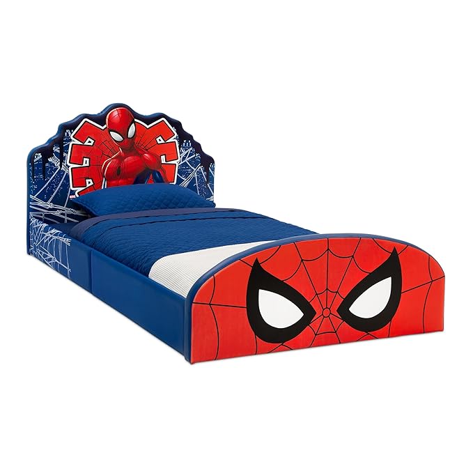 Delta Children Marvel Spider Man Upholstered Twin Bed, Red/Blue