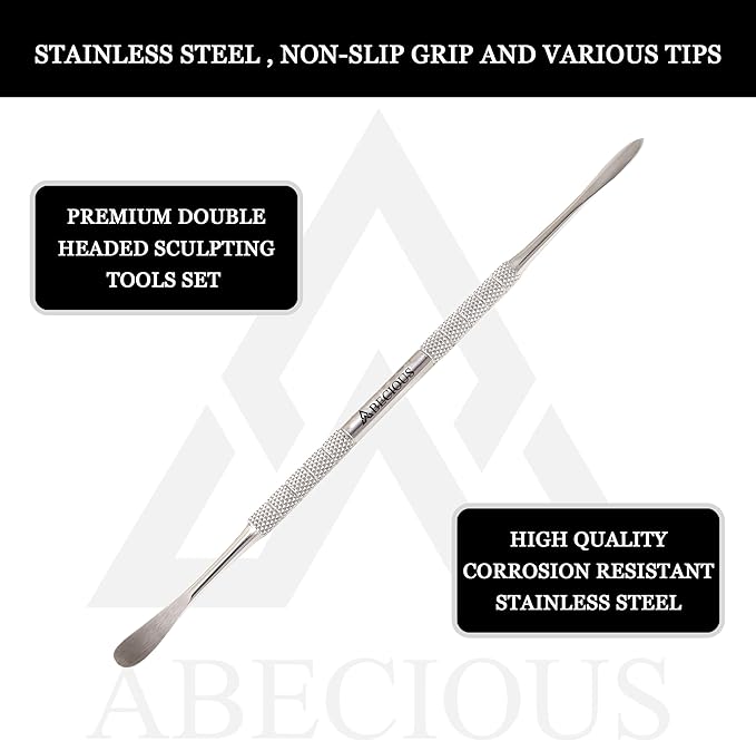 ABECIOUS Wax Carving Tools Set (7Pcs), Metal Clay Sculpting Tools, Stainless Steel Double Ended Premium Dab Tool for Carving, Modeling, Sculpting and Shaping