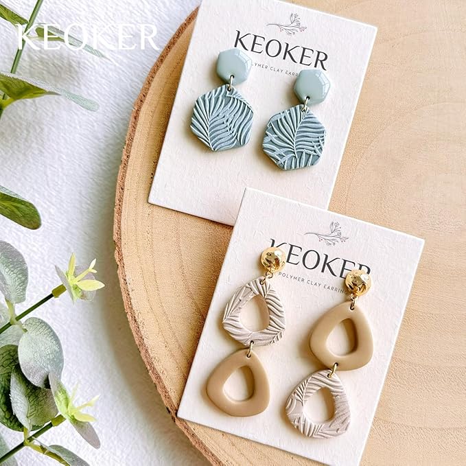 KEOKER Polymer Clay Texture Sheets Set, Works with Clay Cutter, Effect as Texture Roller, Sheets for Clay, Leaf C Earring Molds