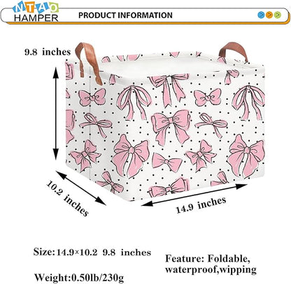 NTAOHAMPER Rectangular Storage Basket Empty,Storage Bin with Handles,Room Decor,Gift Basket,Book Box(Hand-drawn Bowknot)